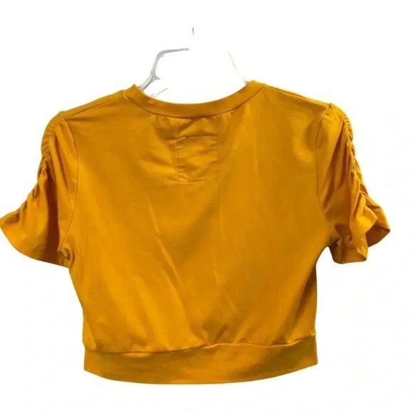 Dazl Women's Mustard Yellow Puff Sleeve Crop Top size medium - Picture 2 of 4
